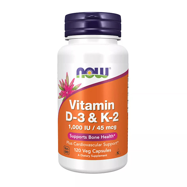 Now Vitamin D-3 1000 IU & K-2 45 mcg 120 Veg Capsules