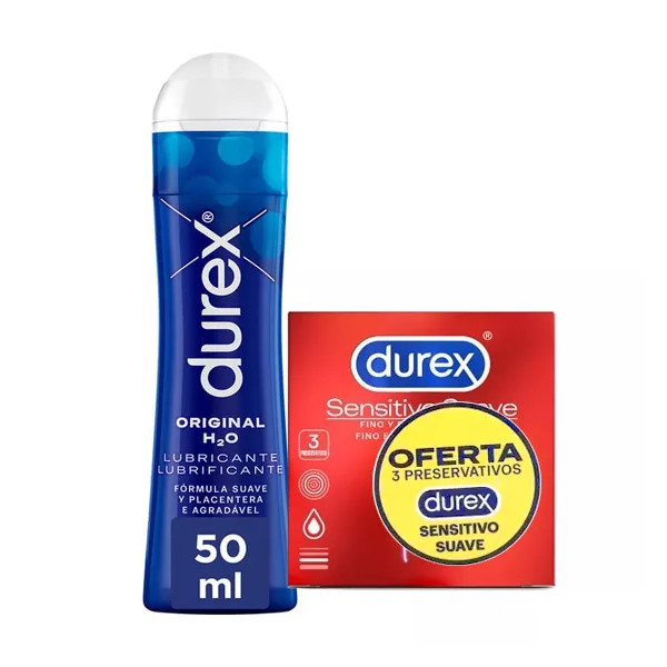 Durex Original H2O Lubrificante 50mL Oferta 3 Preservativos Sensitivo